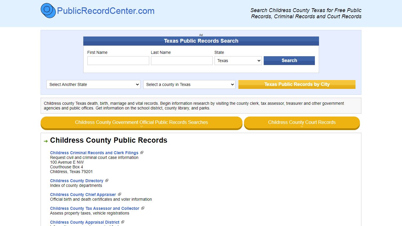 Childress County Texas Free Public Records - Court Records - Criminal ...