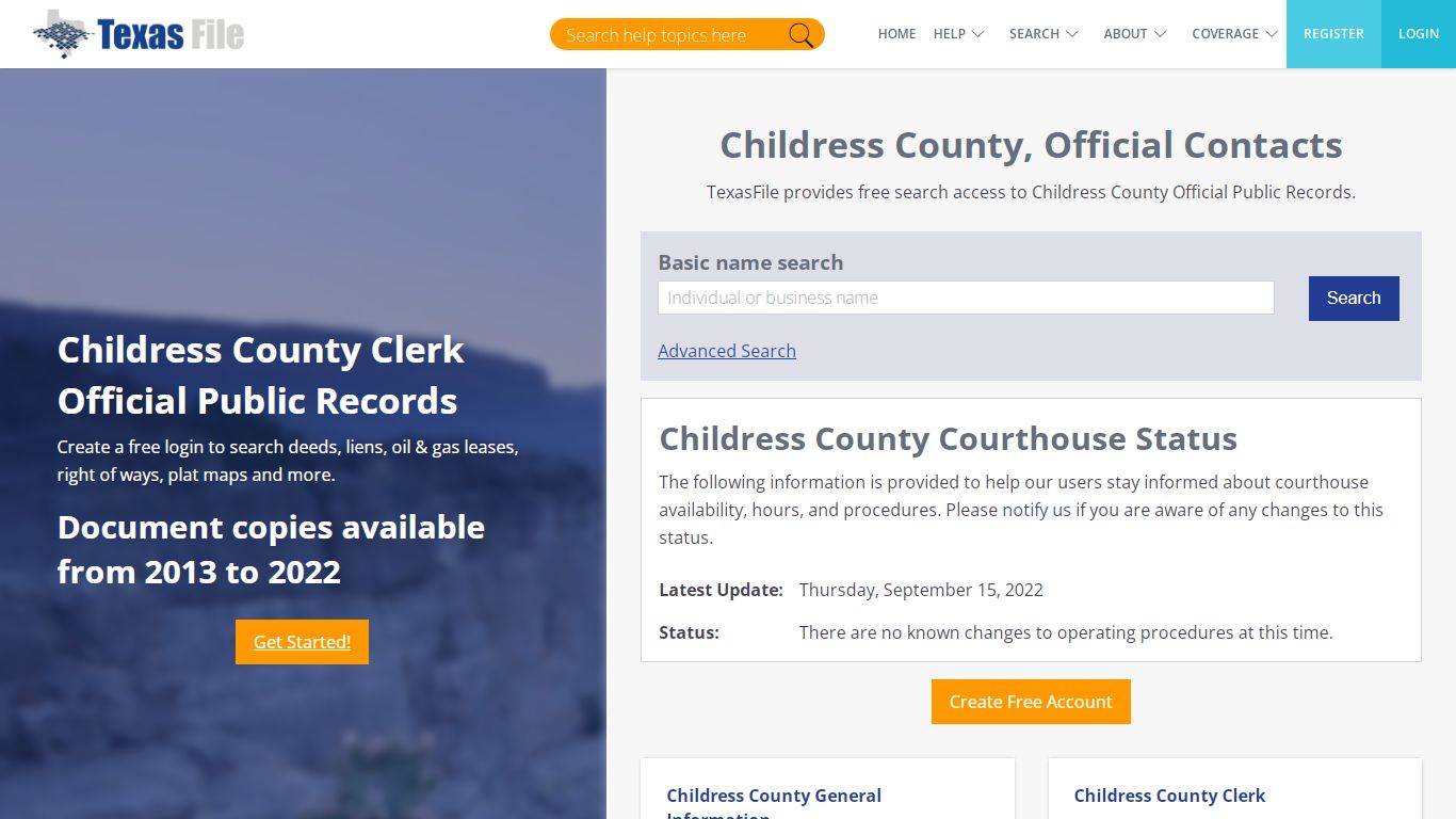 Childress County Clerk Official Public Records | TexasFile