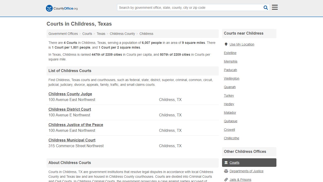 Courts - Childress, TX (Court Records & Calendars) - County Office